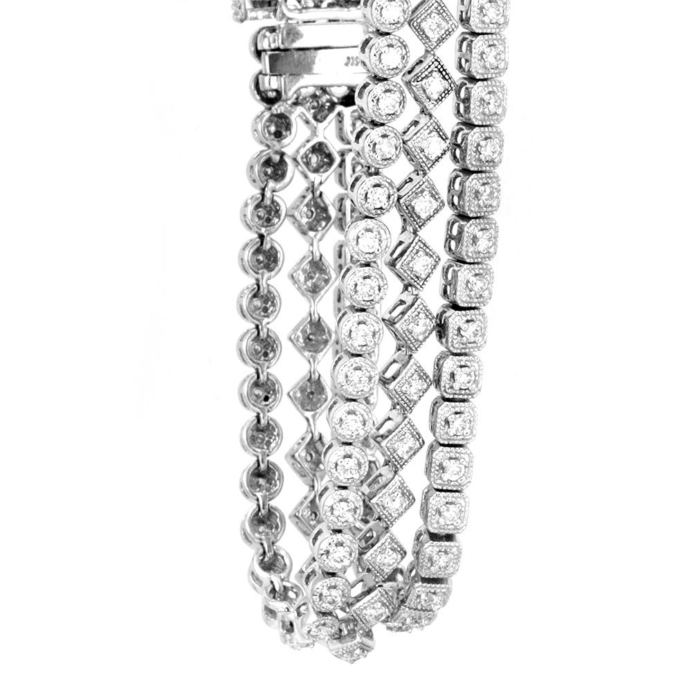 Three designs tennis bracelet with round diamonds in 14K white gold