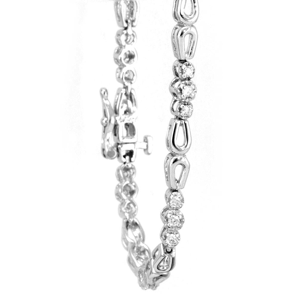Unique 14K Two Tone Link Tennis Bracelet with Round Diamond