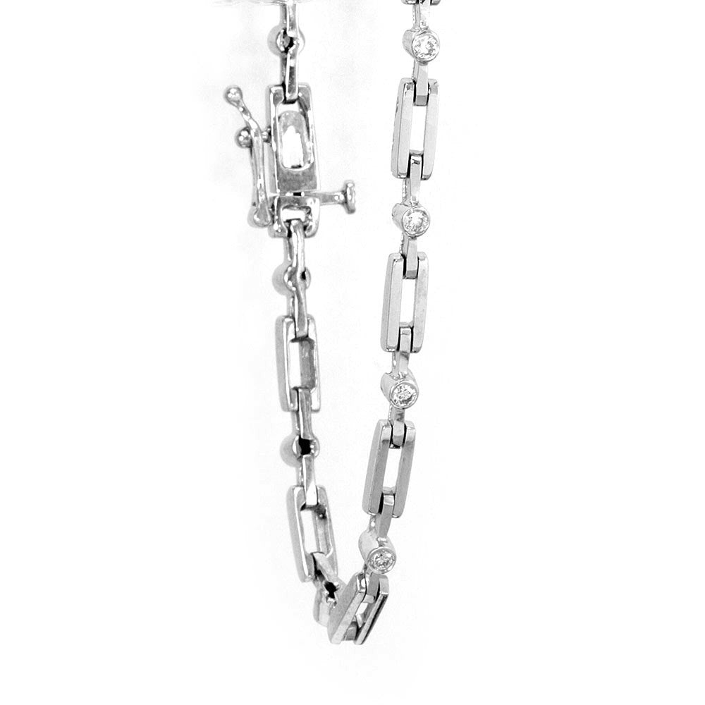 Bezel Set Diamonds in 14K White Gold Link Bracelet