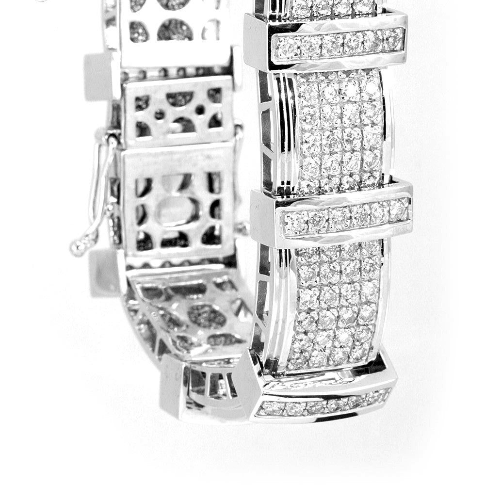 Wide Tennis Bracelet complimented with prong set round diamonds in 14K white gold