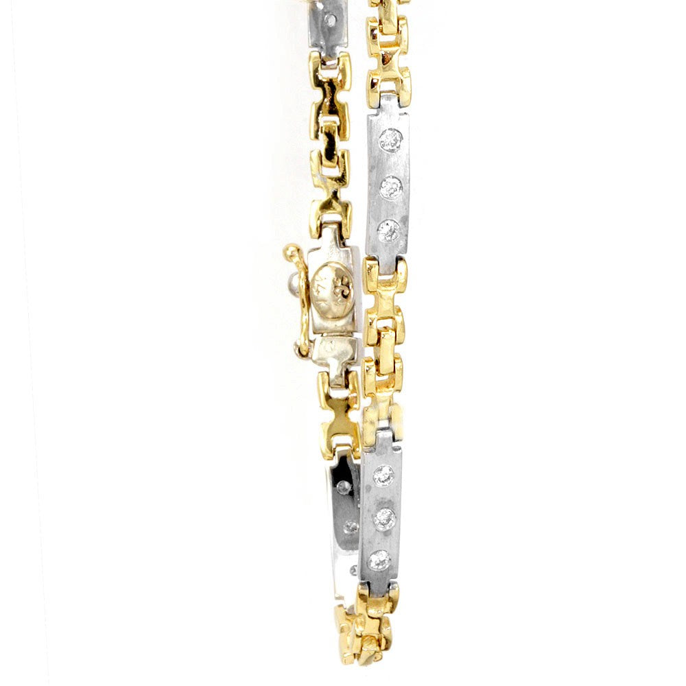 14K Two Tone Id Bracelet with round diamonds