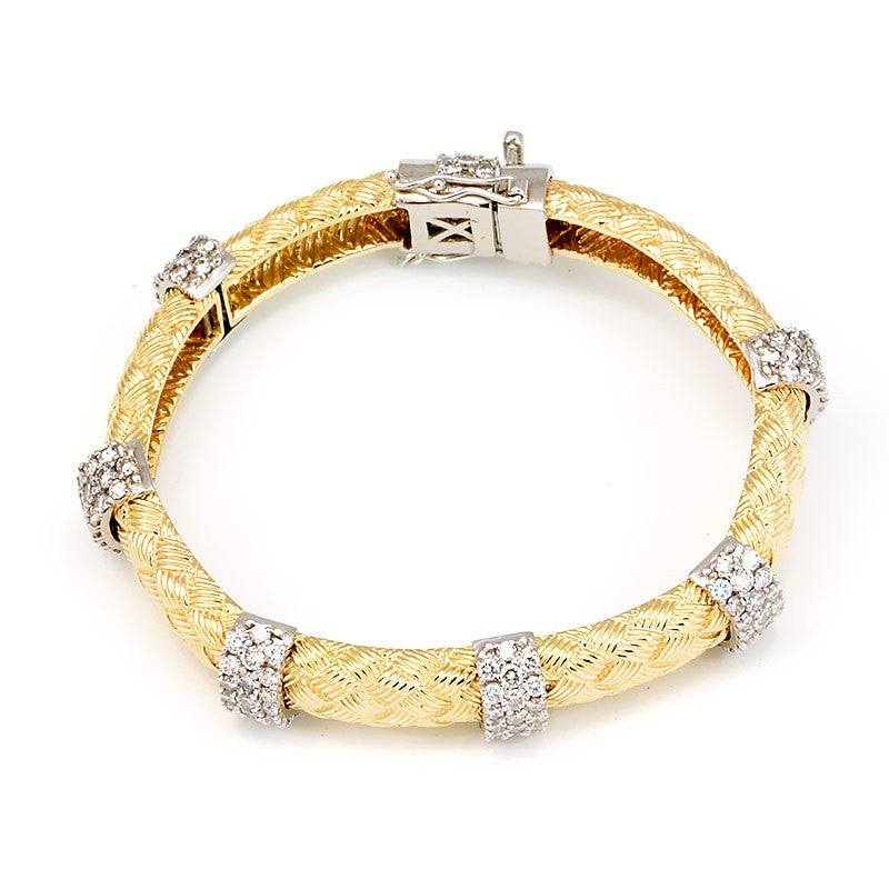 Elegant 14K Yellow Gold Bangle with Diamond wraps in 14K White Gold