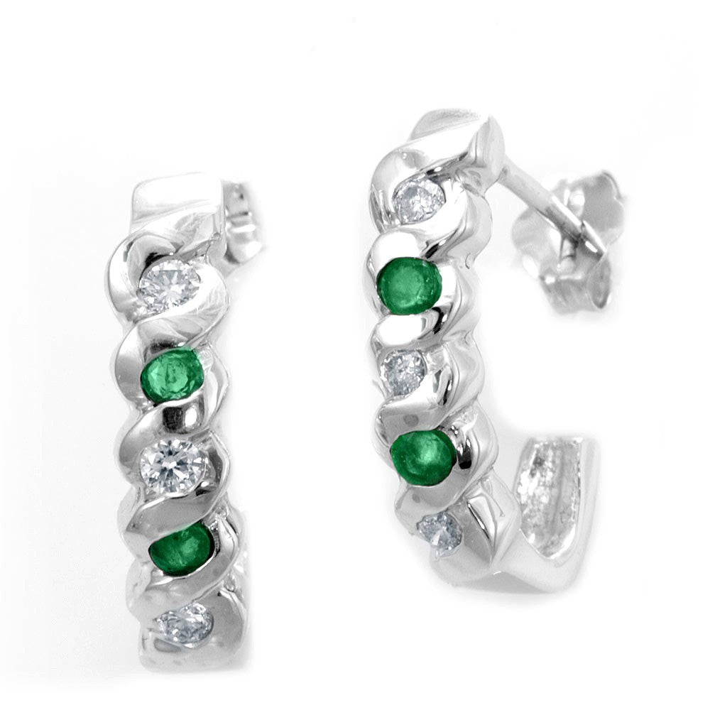 Emeralds and Round Diamonds Semi Hoop Earrings