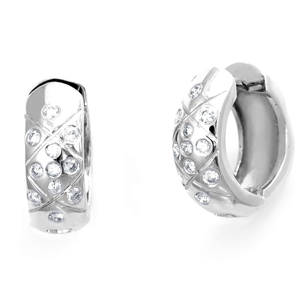 14K White Gold Diamond Hoop Earrings