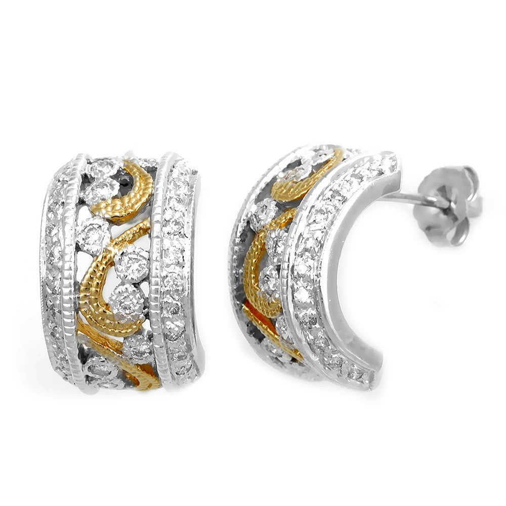 14K Two Tone Semi Hoop Earrings