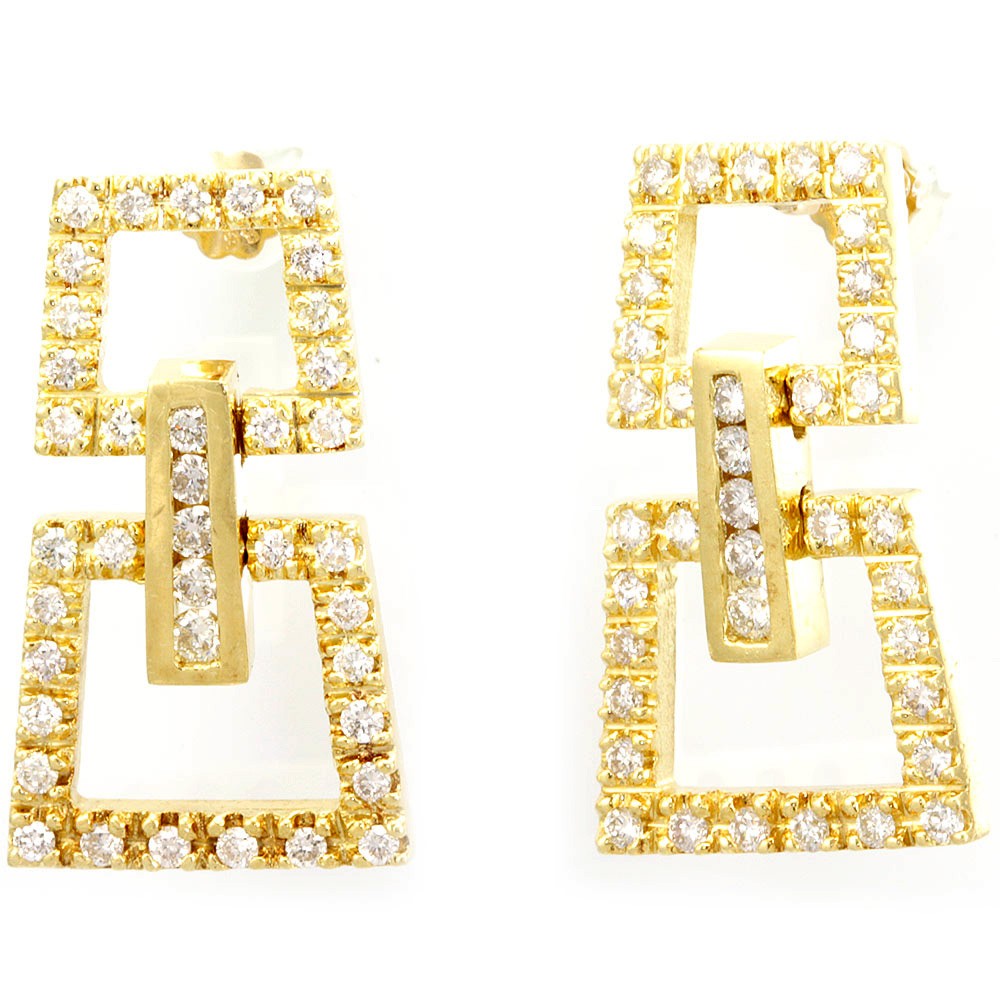Diamond Frame Design Earrings in 14K Yellow Gold