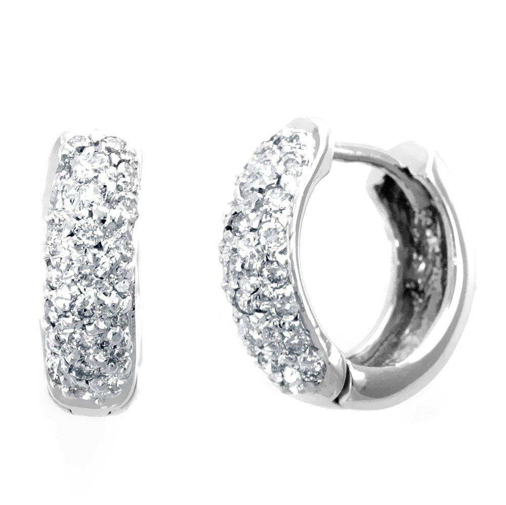 Pave Set Diamonds in 14K White Gold Hoop Earrings