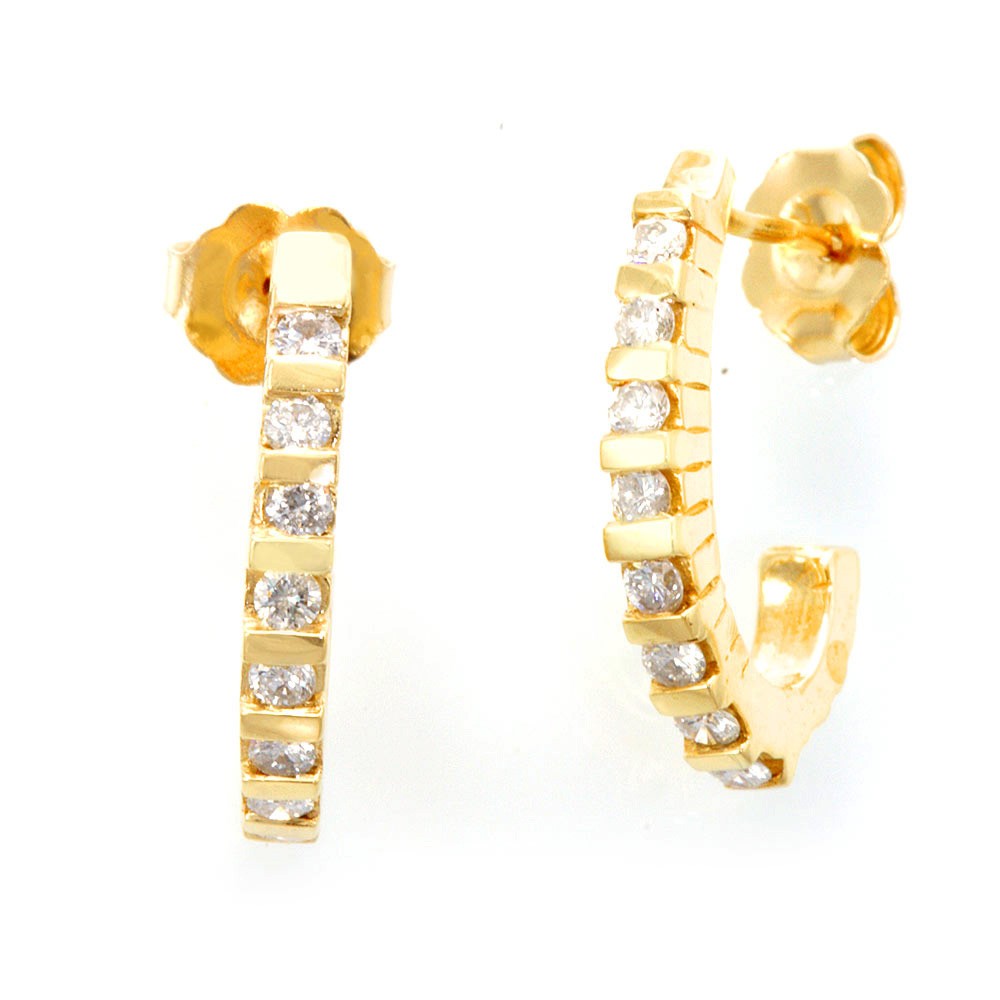 Round Diamond Semi Hoop Earrings in 14K Yellow Gold