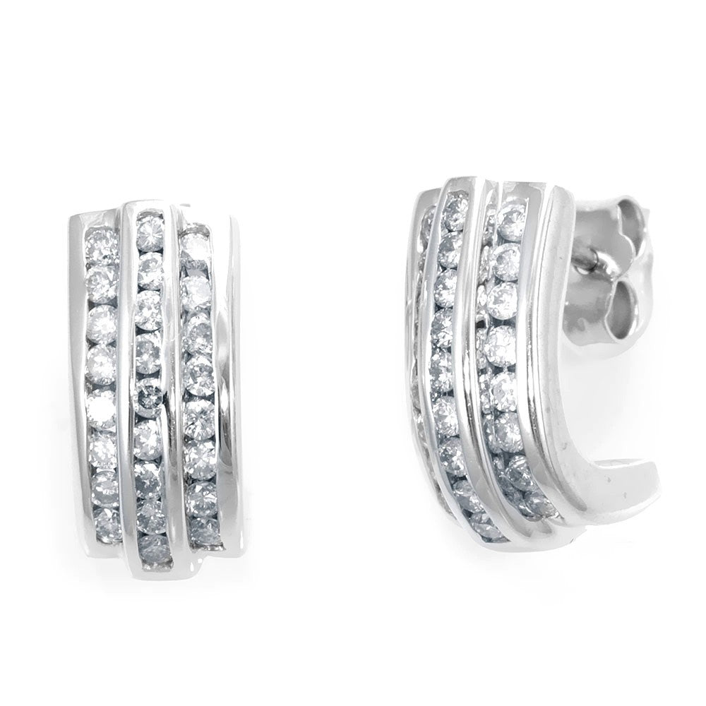 14K White Gold Diamond Hoop Earrings