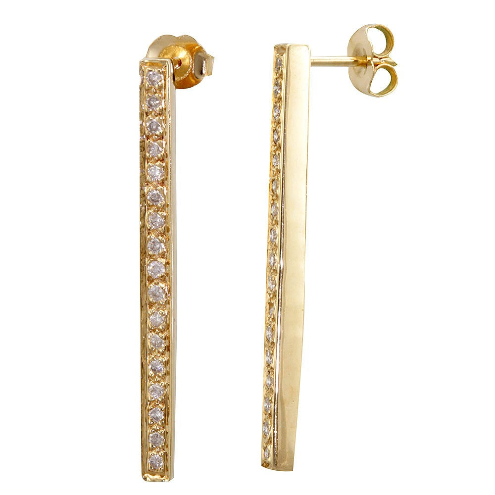14K Yellow Gold Diamond Stick Earrings