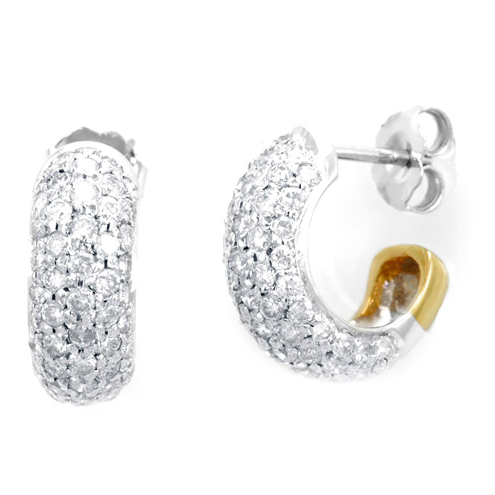 14K Two Tone Diamond Semi Hoop Earrings