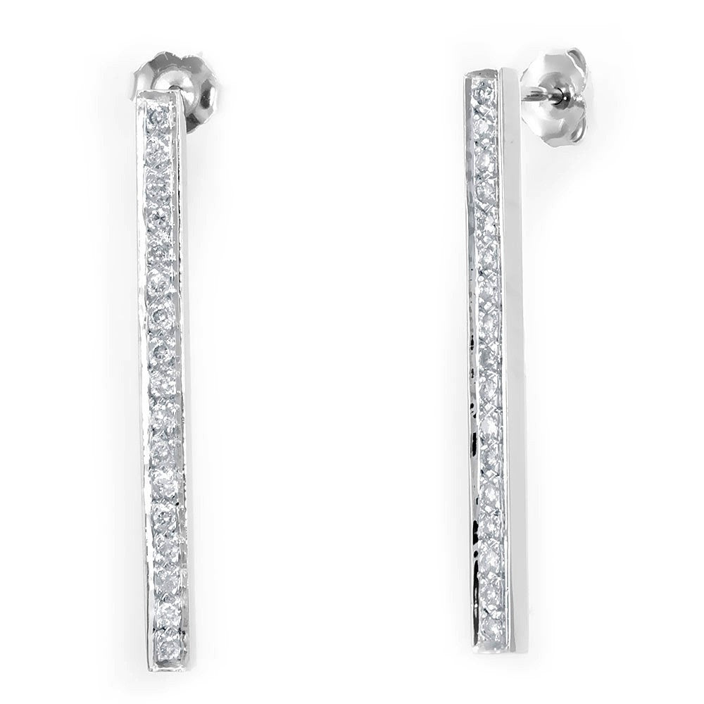 14K White Gold Diamond Stick Earrings