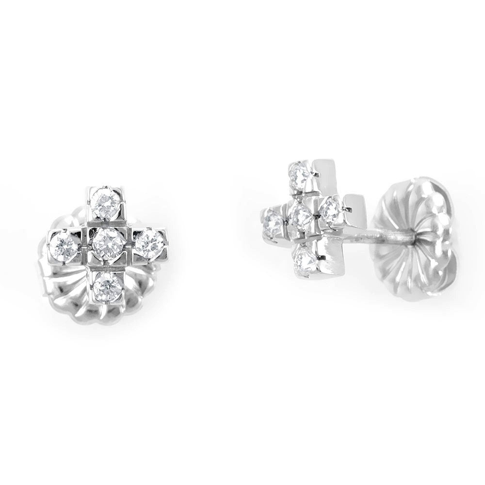 Small Cross Diamond Earrings in 14K White Gold