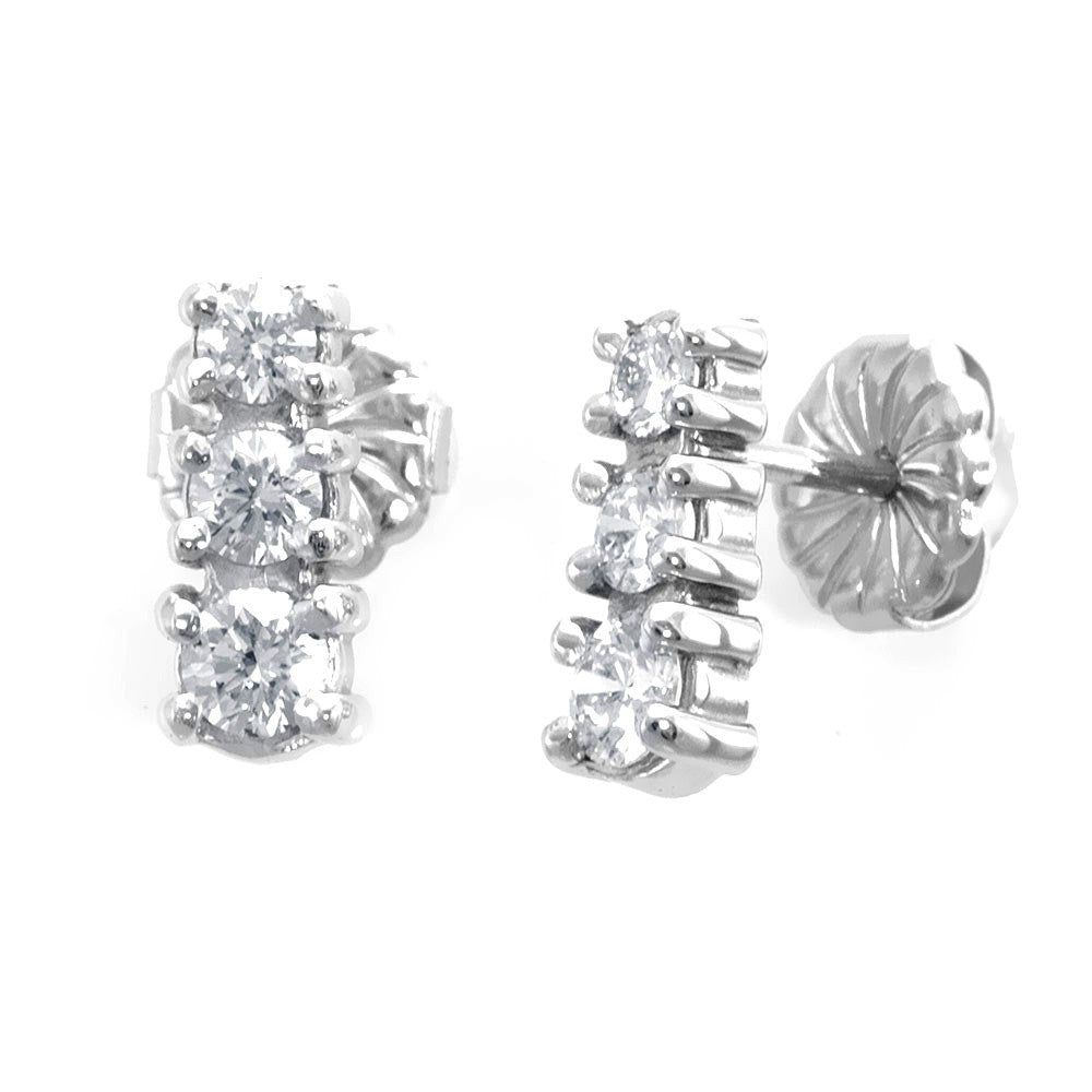 3 Diamond Drop Down Earrings in 14K White Gold