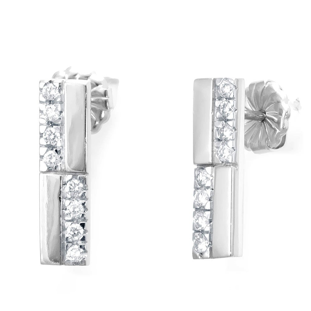 14K White Gold Diamond Stick Earrings