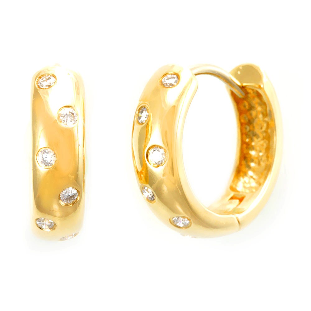 Bezel Set Diamond Hoop Earrings in 14K Yellow Gold