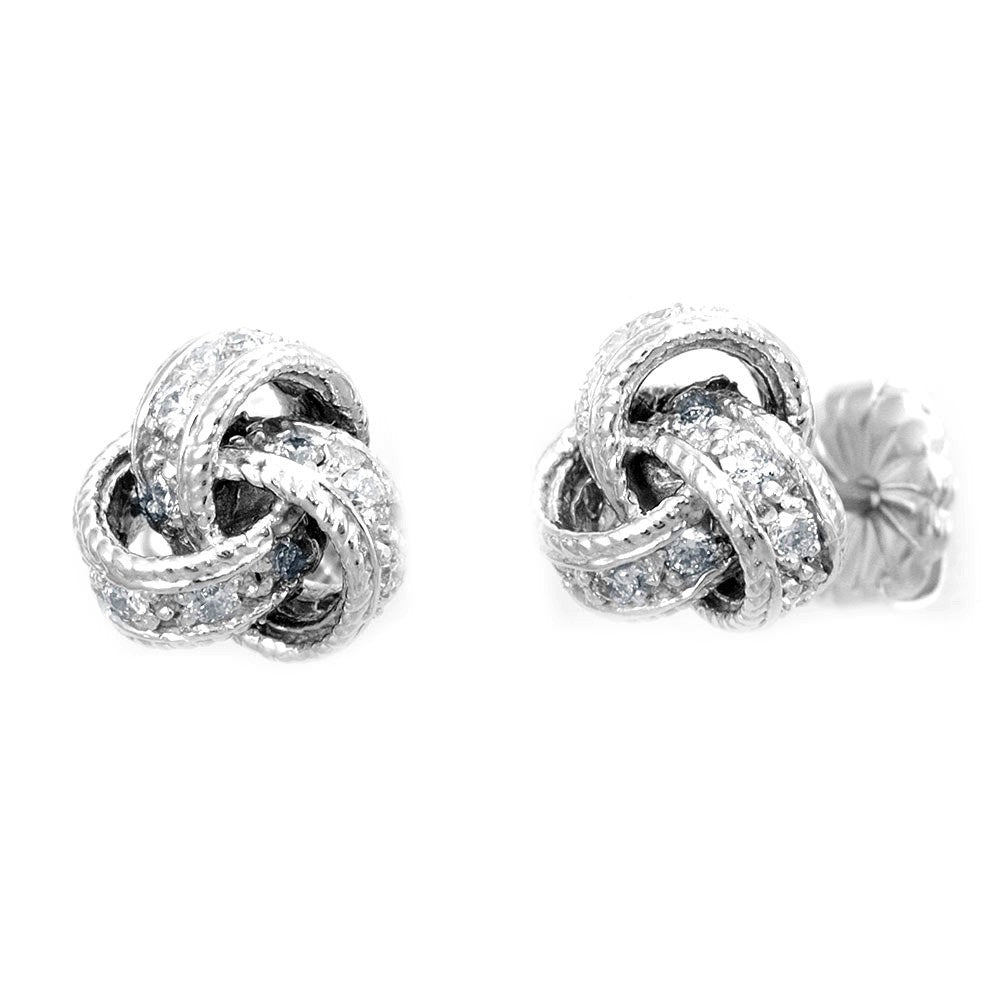 14K White Gold Twisted Diamond Stud Earrings