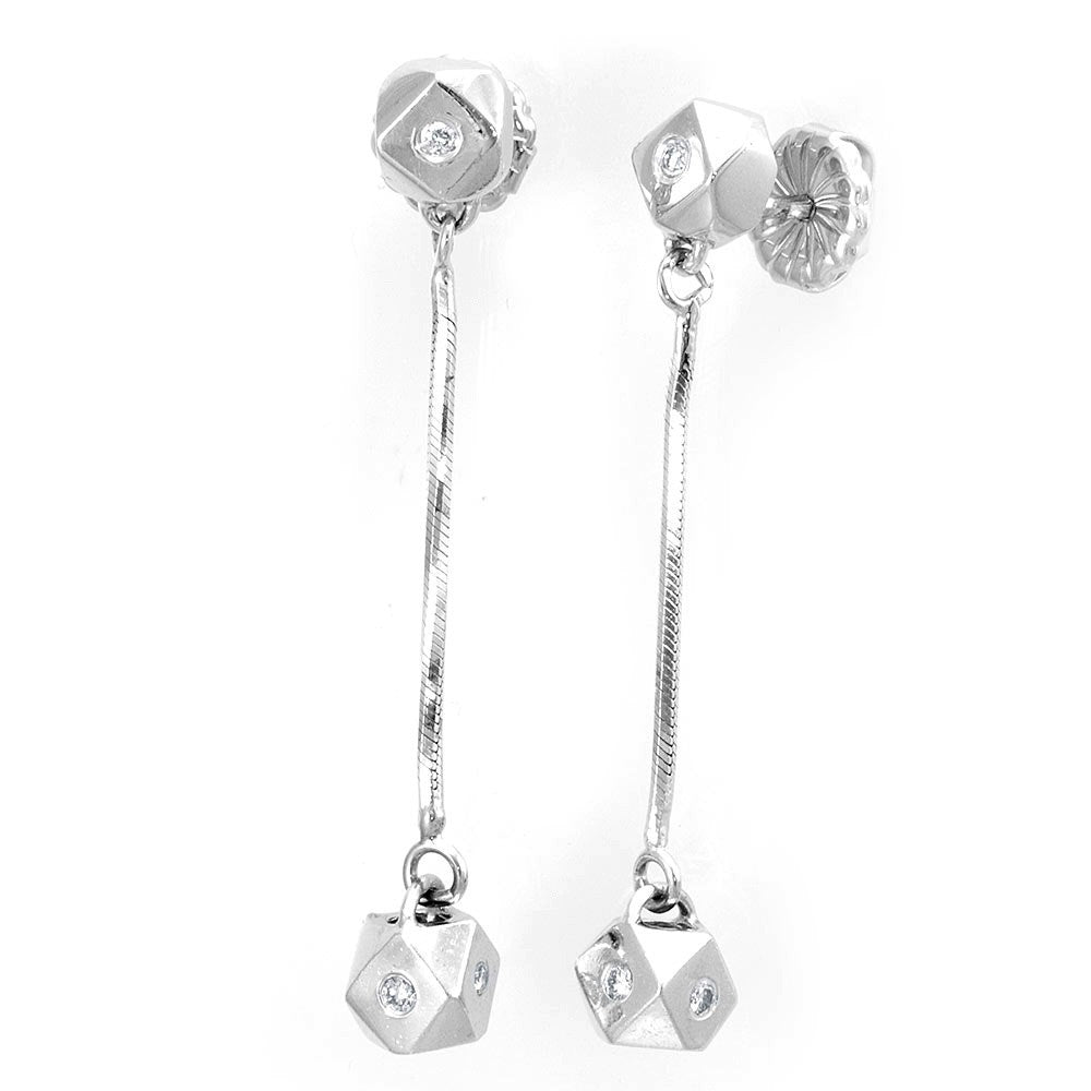 Diamond Dice Dangling Earrings in 14K White Gold