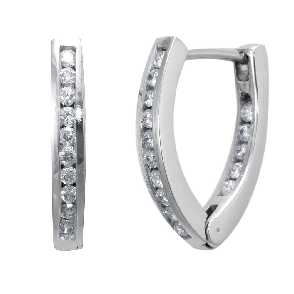 In and Out Diamond V Shape Earrings in 14K White Gold