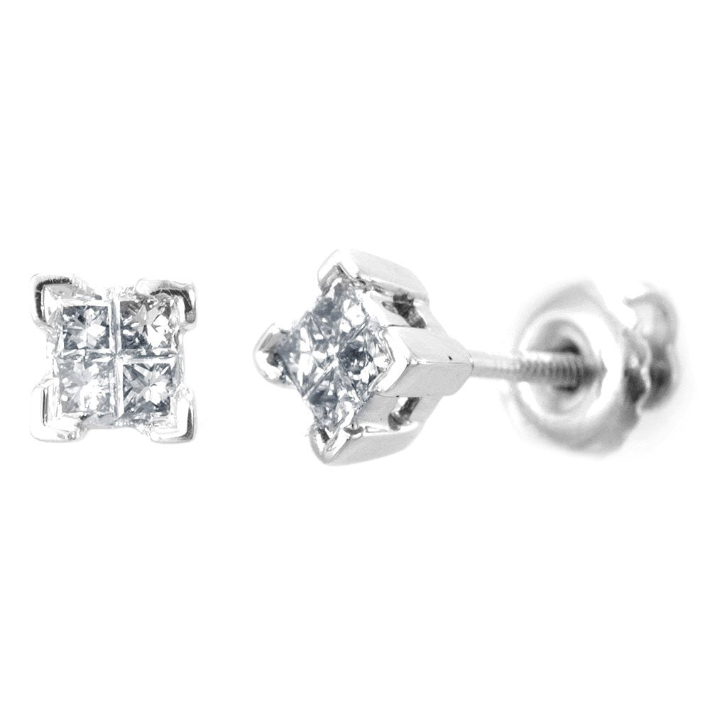 Invisible Set Princess Cut Diamonds in 14K White Gold Stud Earrings