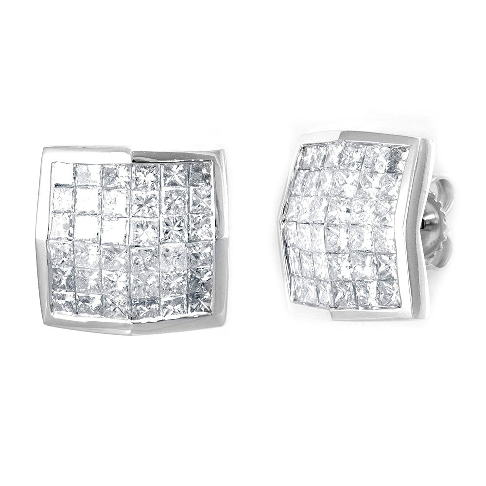 Invisible Set Princess Cut Diamonds in 14K White Gold Earrings