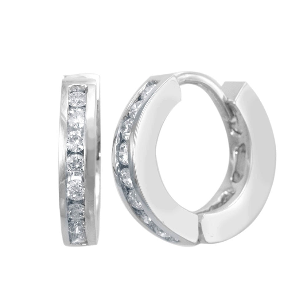 14K White Gold Channel Set Diamonds Hoop Earrings