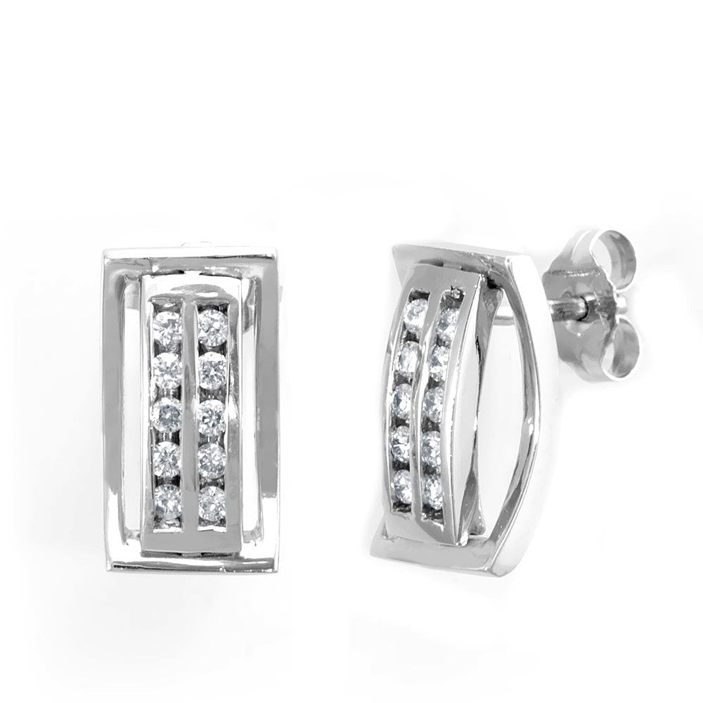 Two Row Diamond 14K White Gold Stud Earrings