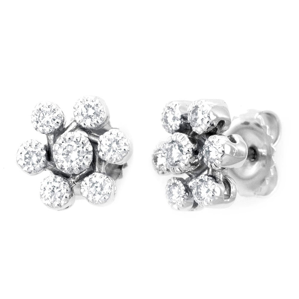 Flower Design Diamond Stud Earrings in 14K White Gold