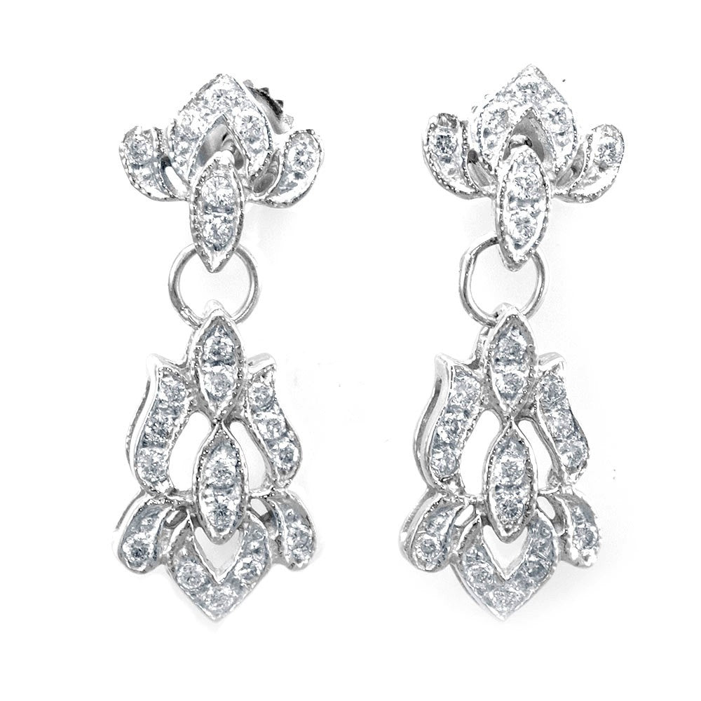 Victorian Inspired Diamond Dangling Earrings in 14K White Gold