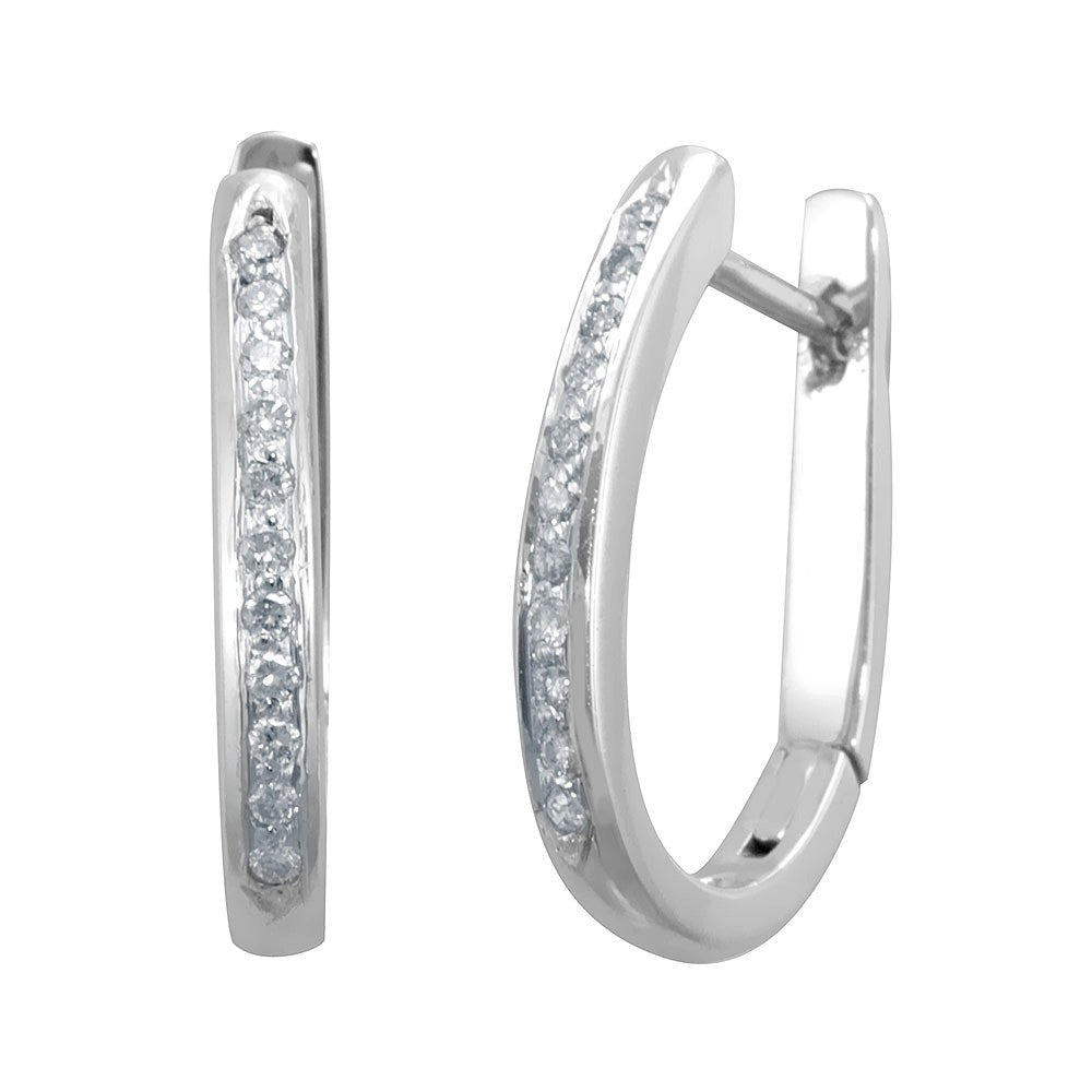 14K White Gold Diamond Hoop Earrings