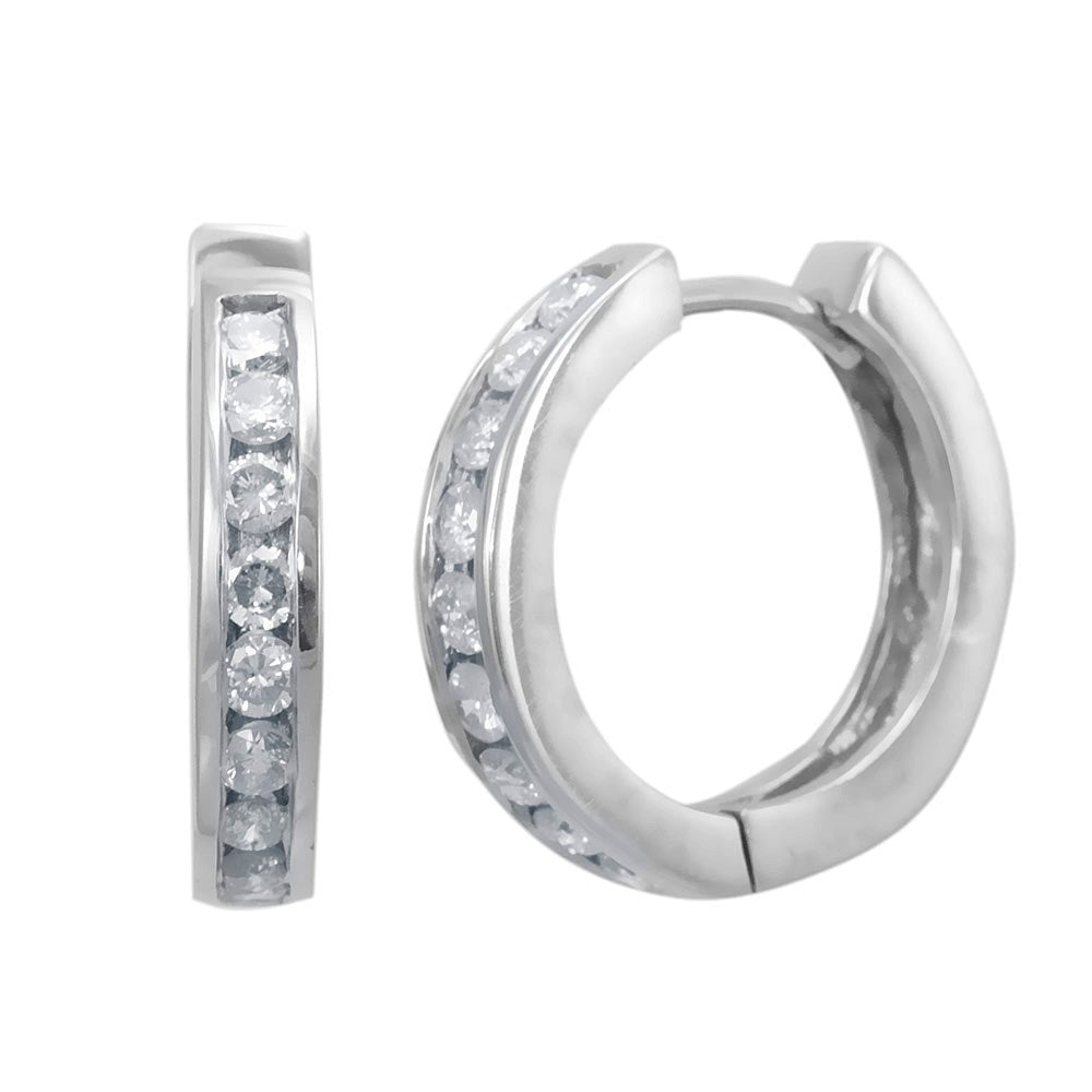 14K White Gold Diamond Hoop Earrings