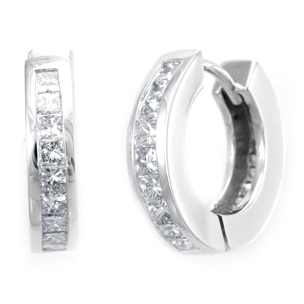 14K White Gold Princess Cut Diamond Hoop Earrings