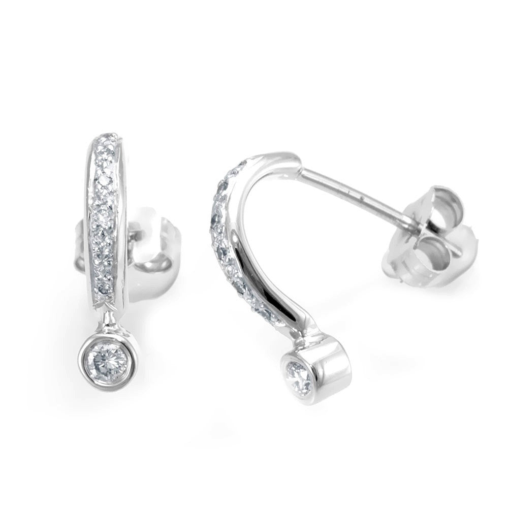 14K White Gold Diamond Ear Wire Earrings