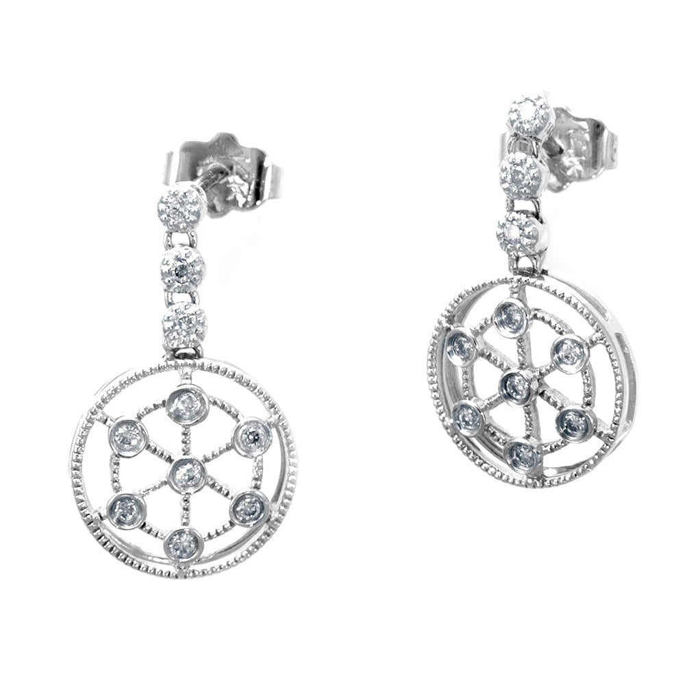 Diamond Ferris Wheel Design Dangling Earrings in 14K White Gold