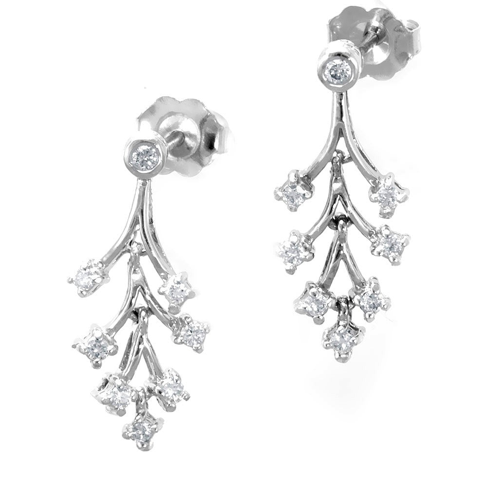 Diamond Drop Down Dangling Earrings in 14K White Gold