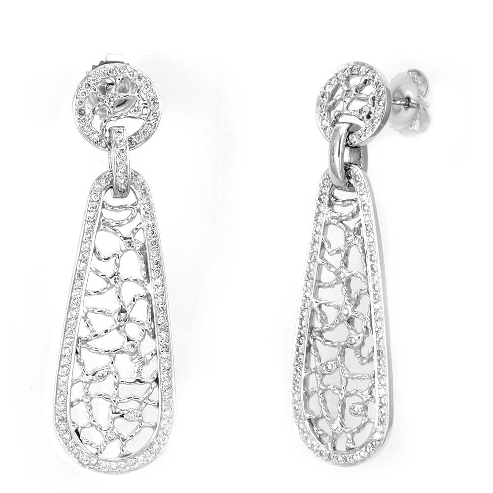Micro Pave Set Diamonds in 14K White Gold Dangling Earrings