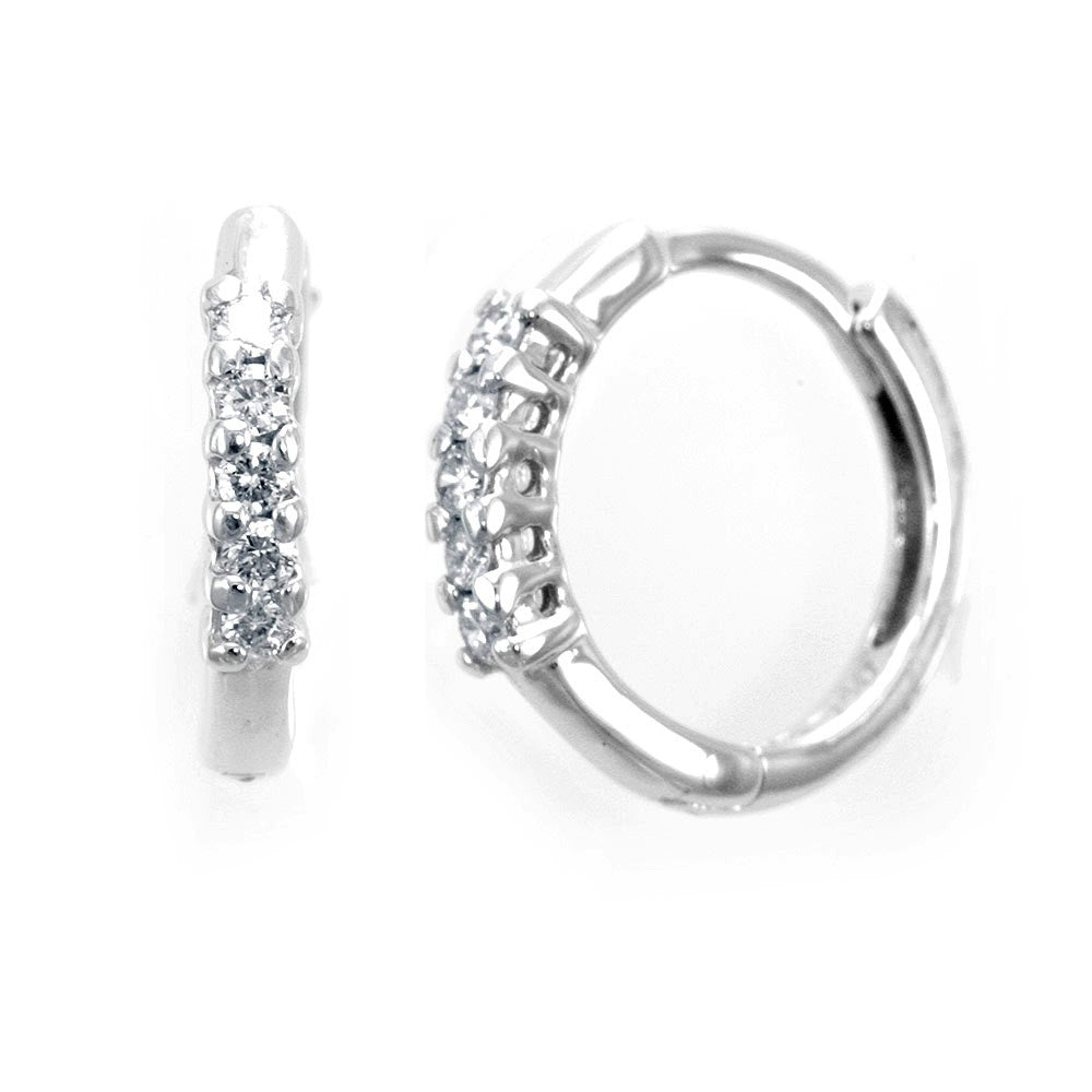 14K White Gold Diamond Hoop Earrings