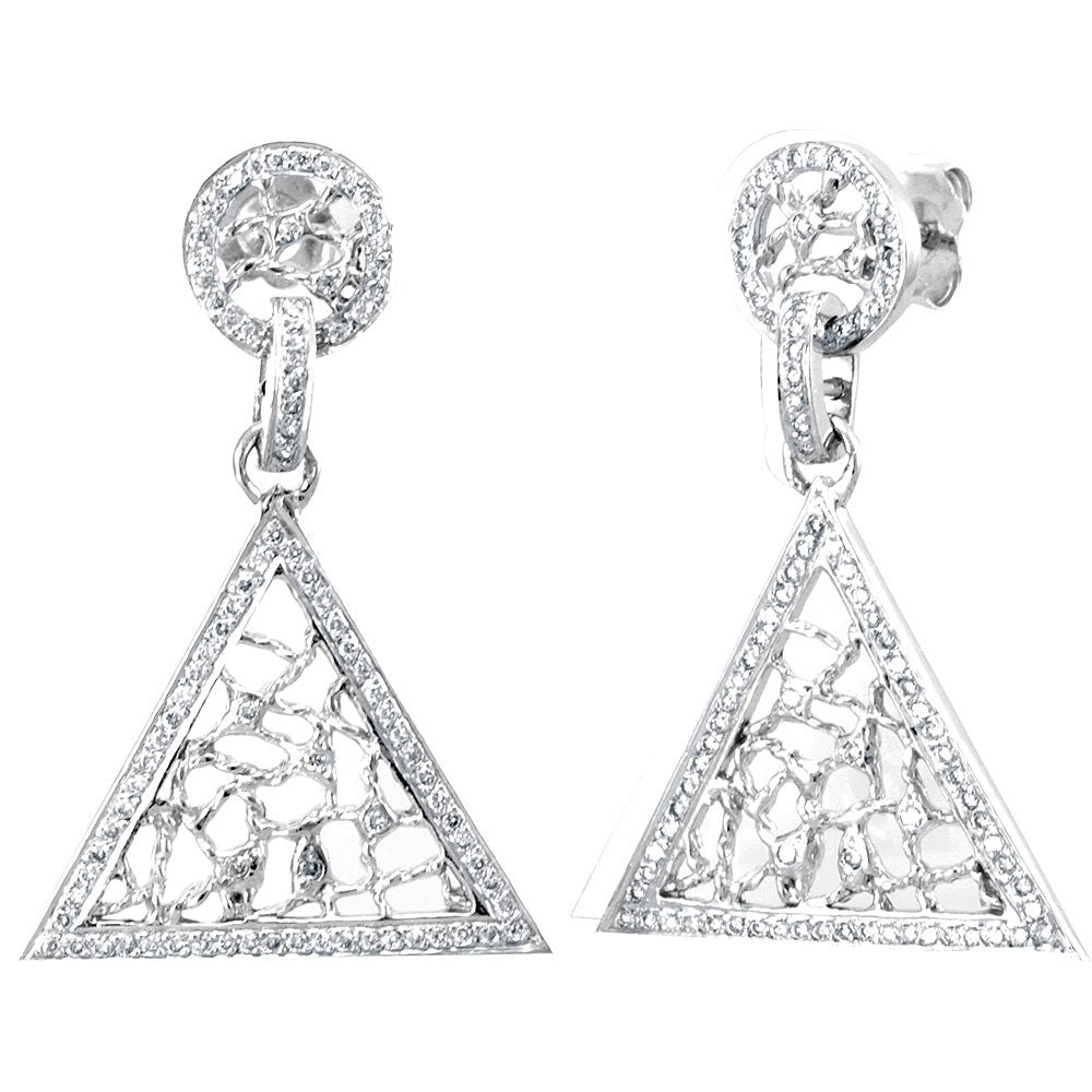 Diamond Pyramid Dangling Earrings in 14K White Gold