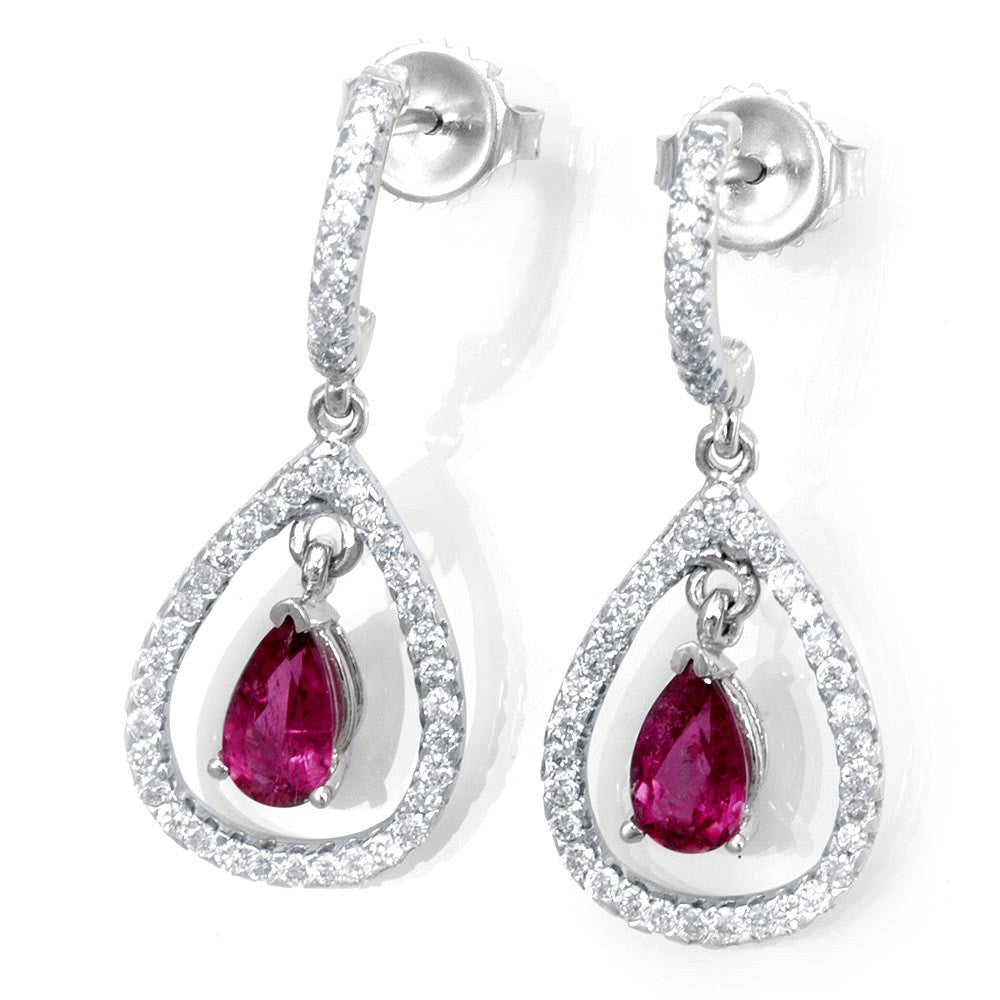 Pink Sapphires and Diamond Dangling Earrings in 14K White Gold