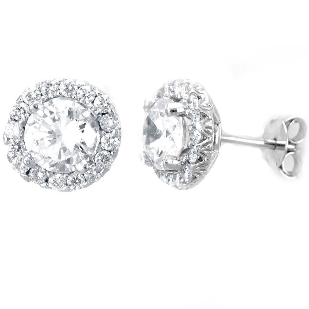 Halo Diamond Stud Earrings in 14K White Gold