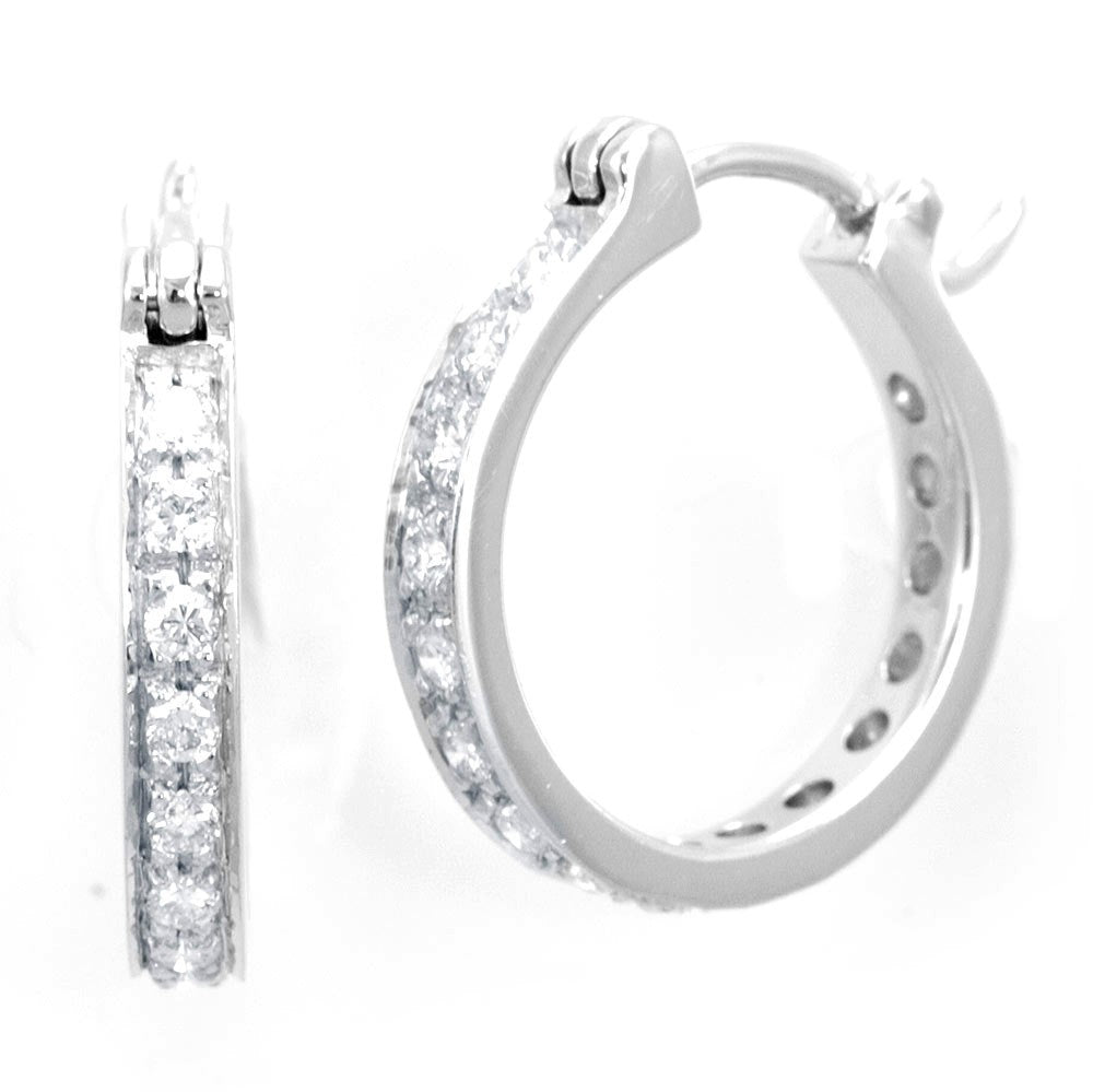 14K White Gold Diamond Hoop Earrings