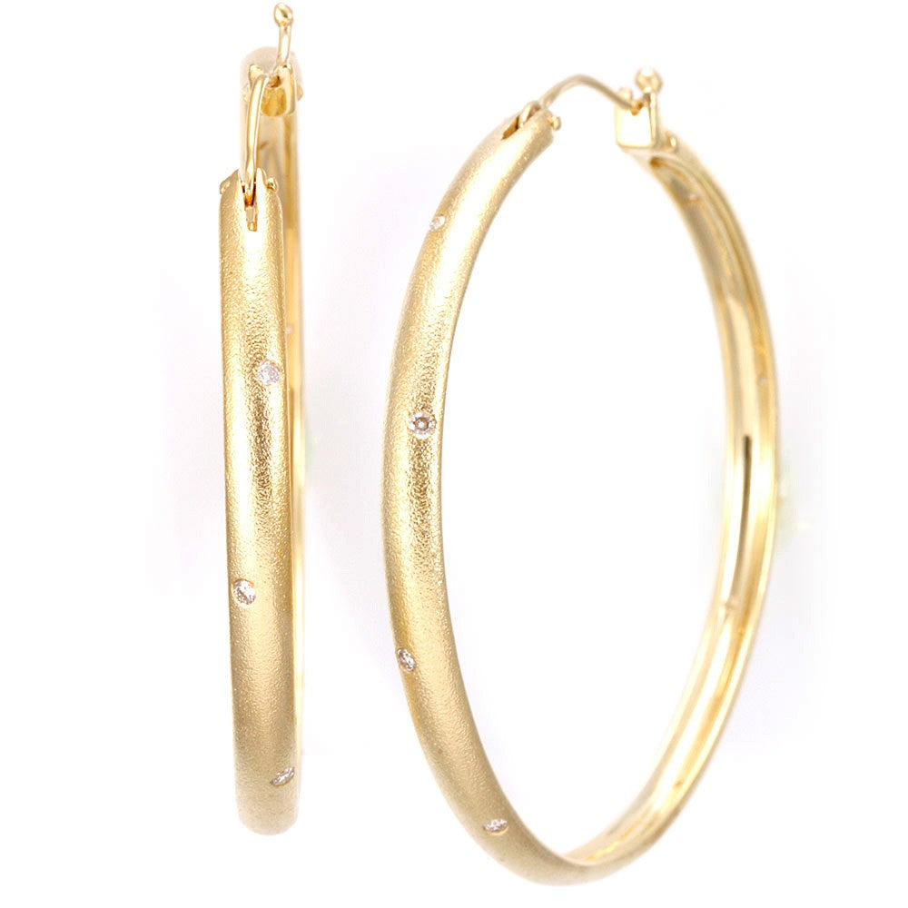 14K Yellow gold Diamond Hoop Earrings