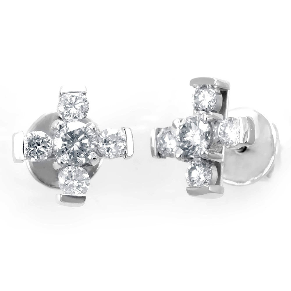 14K White Gold Diamond Mini Cross Stud Earrings