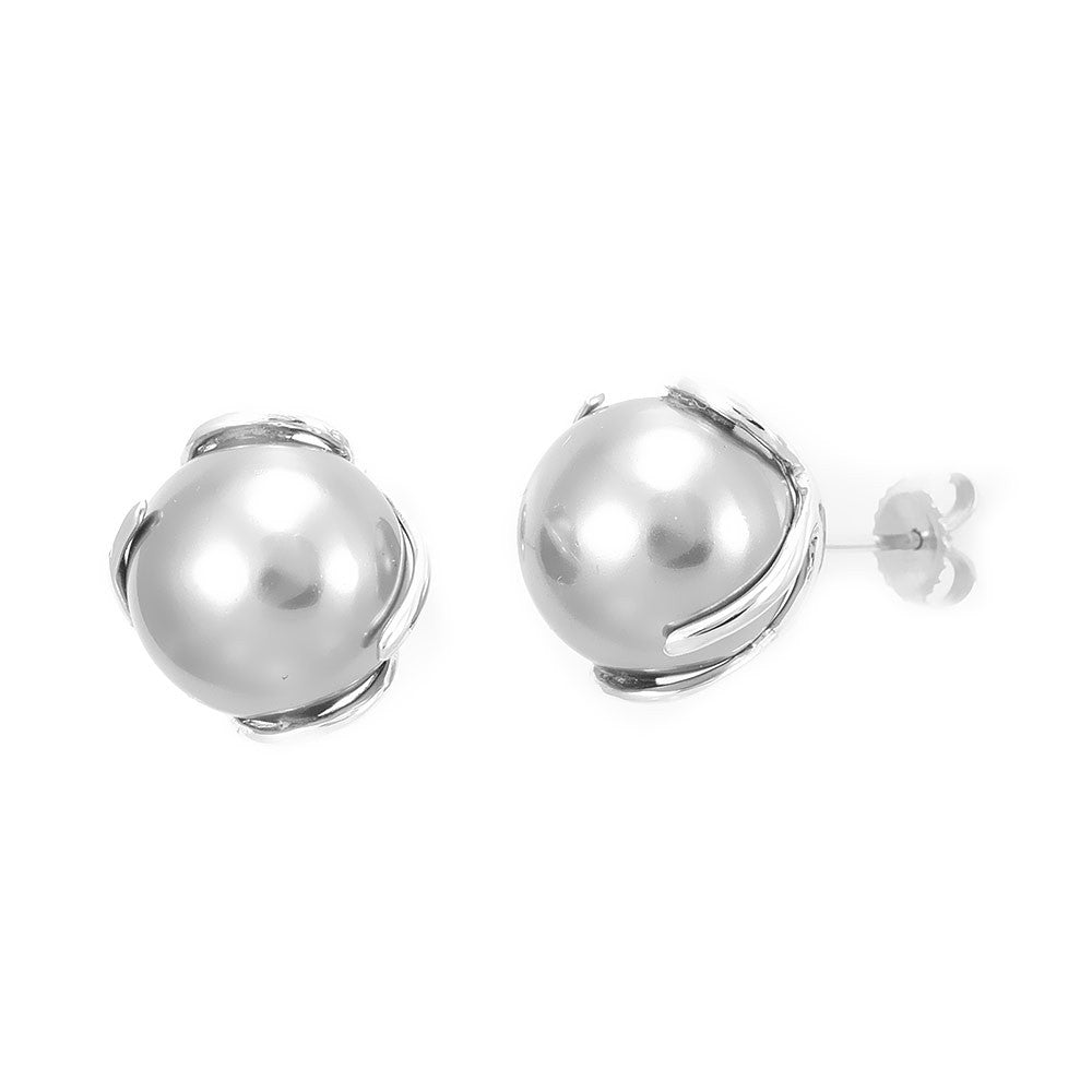 Gray Pearl in 14K White Gold Stud Earrings
