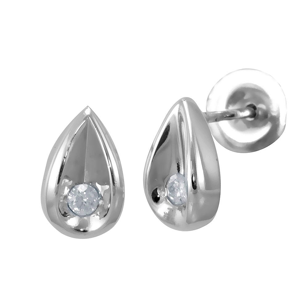 14K White Gold Pear shape Stud Earrings with Diamonds