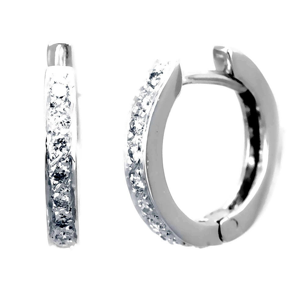 14K White Gold Diamond Hoop Earrings