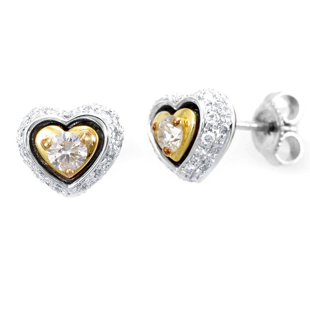 18K Two Tone Heart Shape Stud Earrings