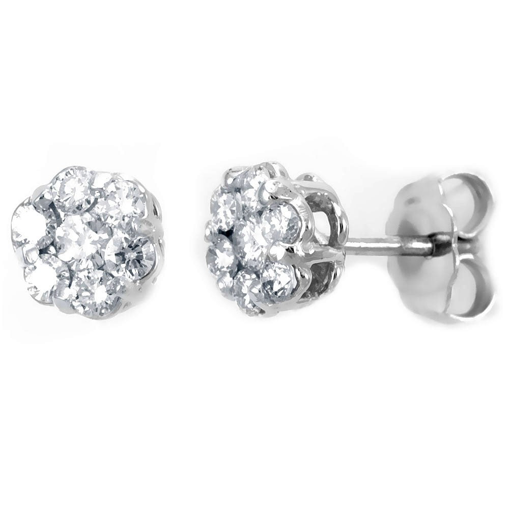 Diamond Cluster Stud Earrings in 14K White Gold