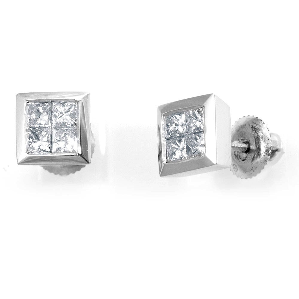 Princess Cut Diamond in 14K White Gold Stud Earrings