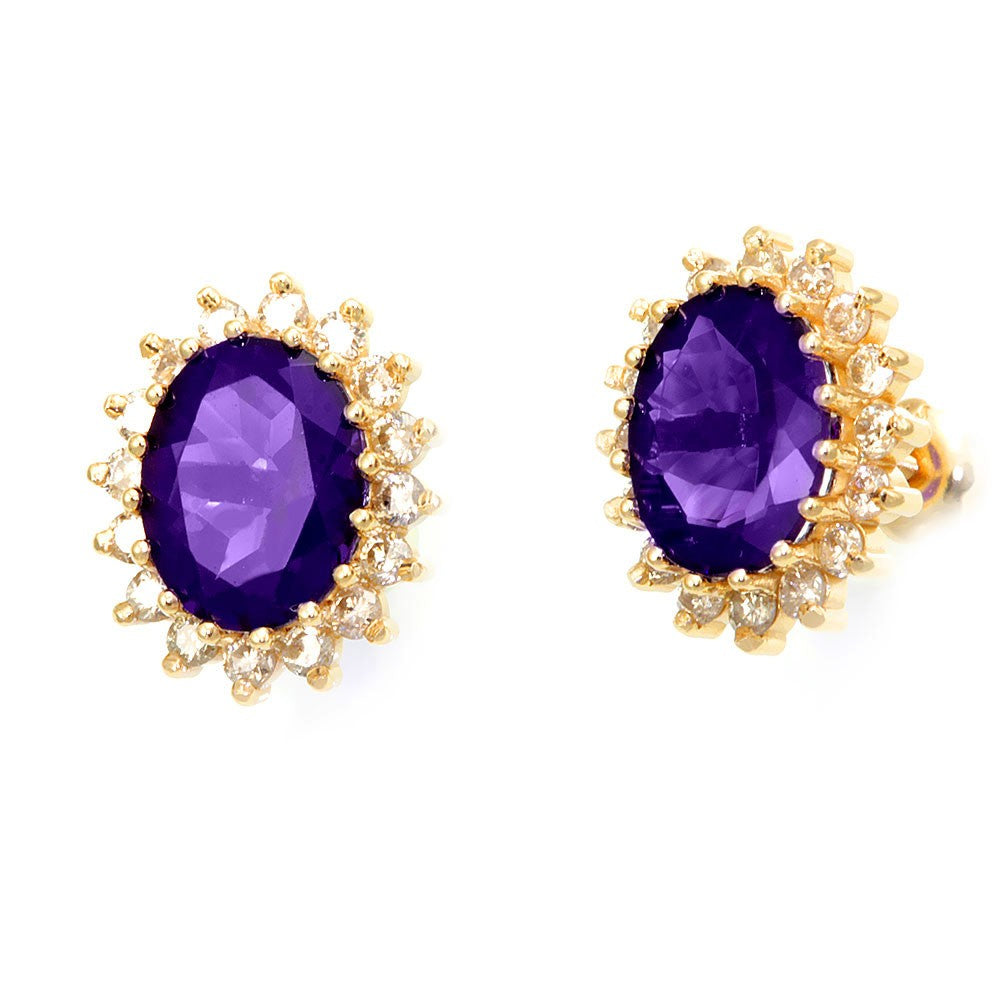 Oval Amethyst with Diamond Halo in 14K Yellow Gold
